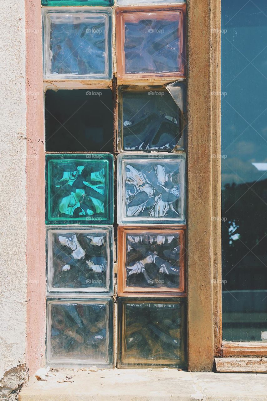 Colored glass in a window 