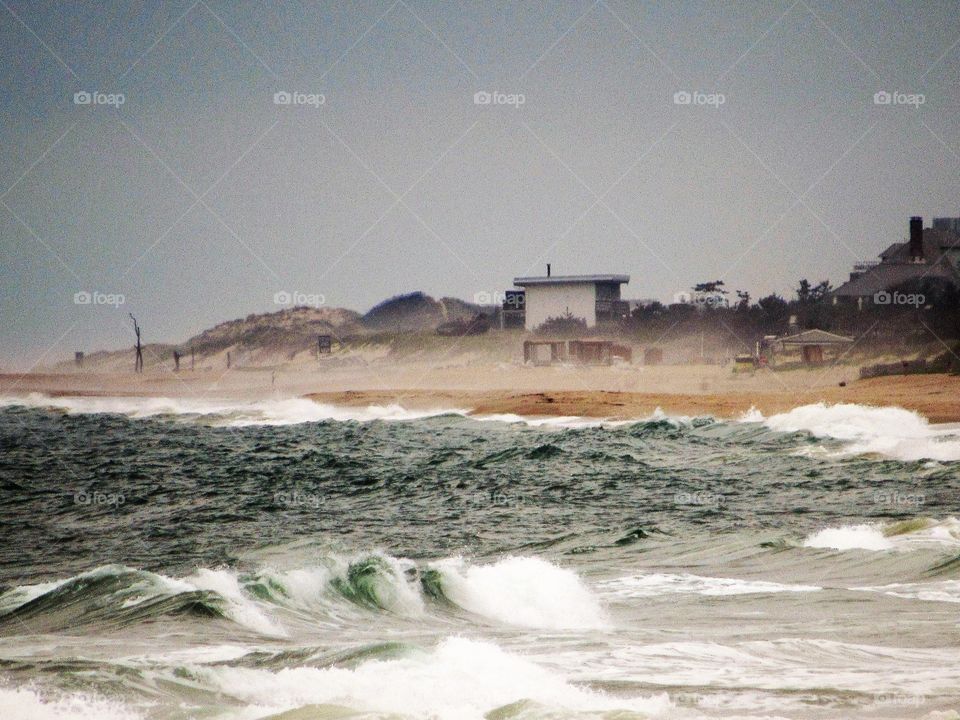 New York, Long Island, East Hampton, Beach, Water, Panoramic View, Sky, Sand, Wind, Shore, 