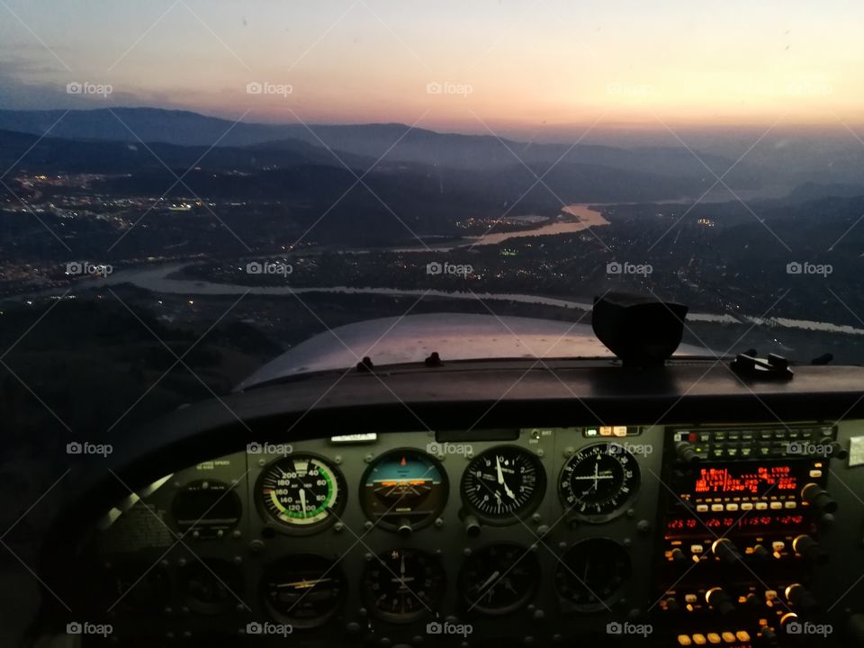 Watching the sunset on a flight
