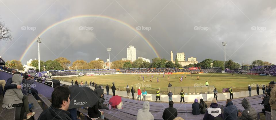 Rainbow on soccer field 