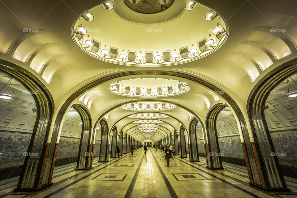 Mayakovskaya Moscow Metro Station is one of designed in the era of Stalin's Empire style