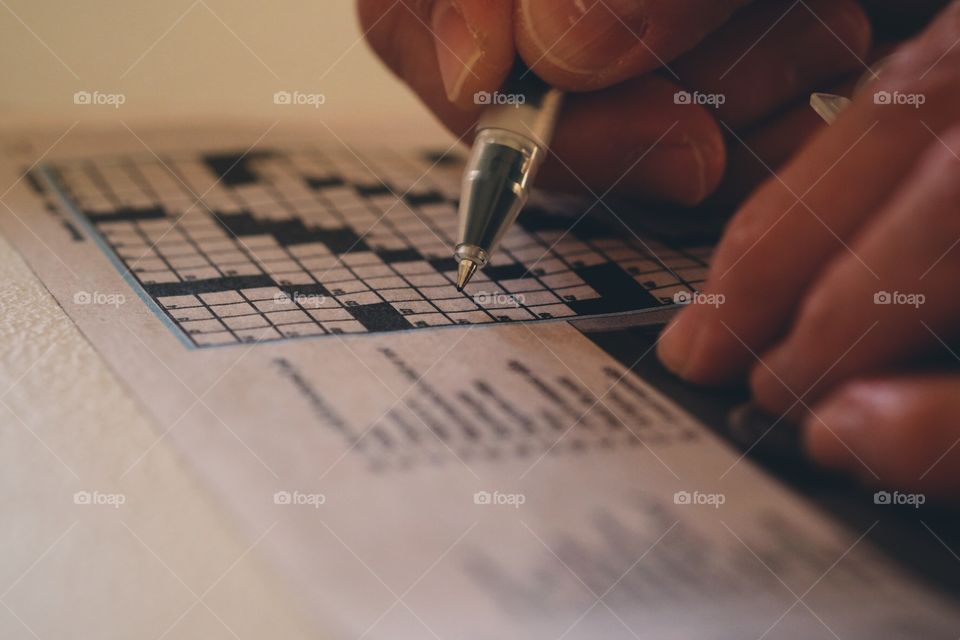 Crossword Puzzle, Woman Completing Crossword Puzzle, Sunday Crossword Puzzle, Weekly Rituals, Daily Rituals, Writing Answers To A Crossword Puzzle 