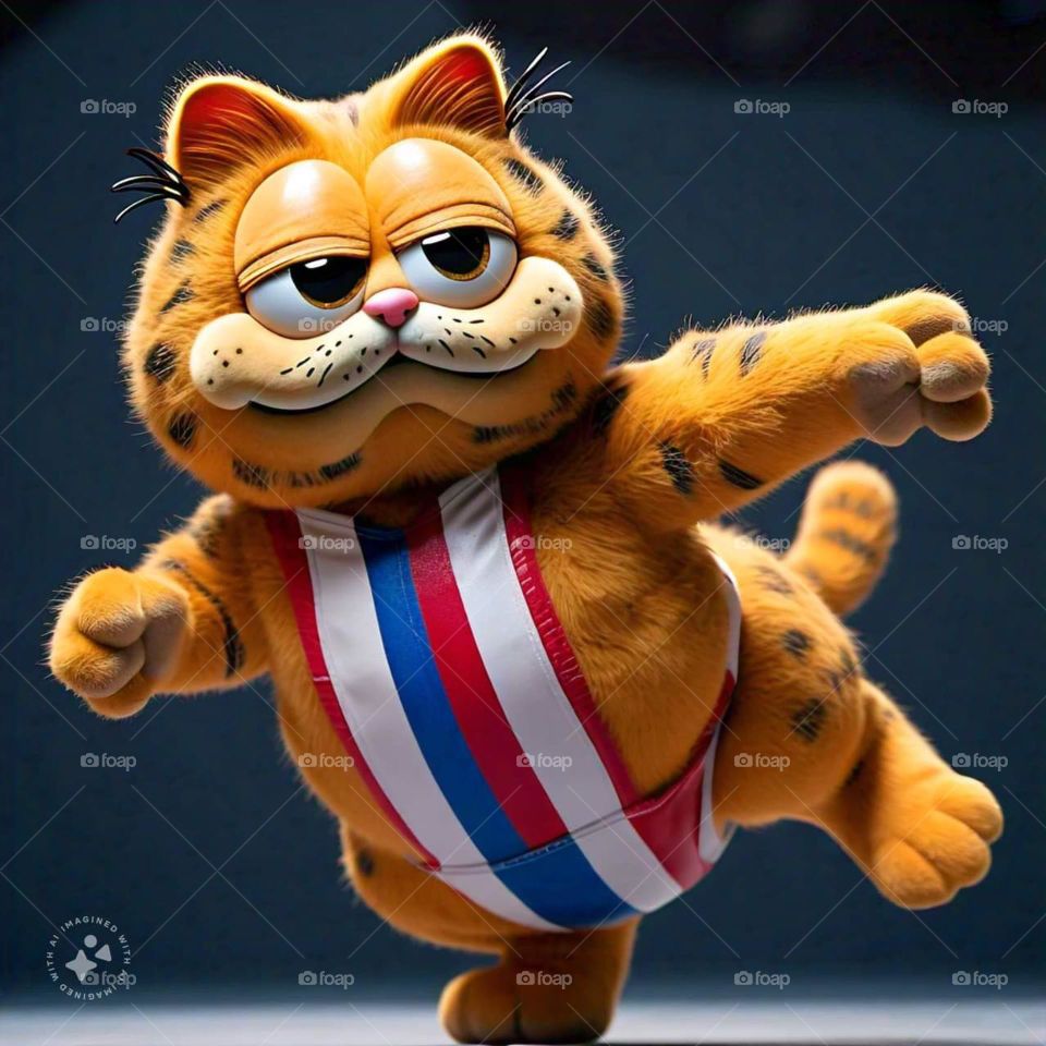 Garfield does gymnastics, Garfield in the Olympics, Garfield competes for gold in the Olympics 