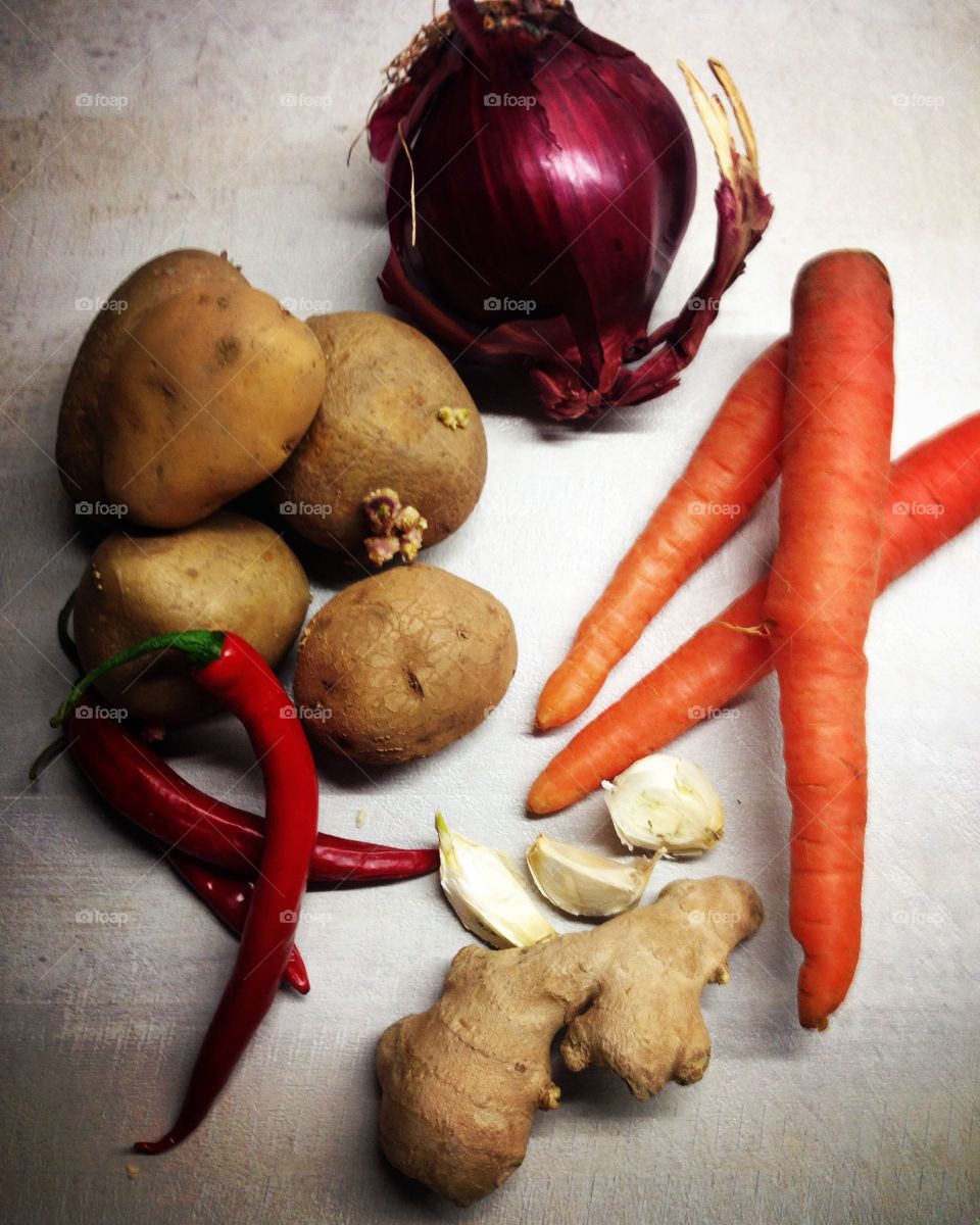 Gathering all the natural ingredients for a healthy soup 