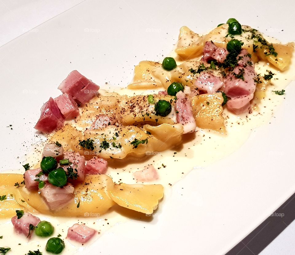 Ravioli with bacon