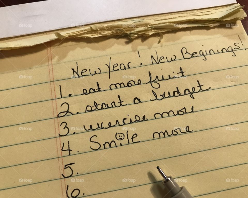 A list of Hand writtenNew Year’s resolution
