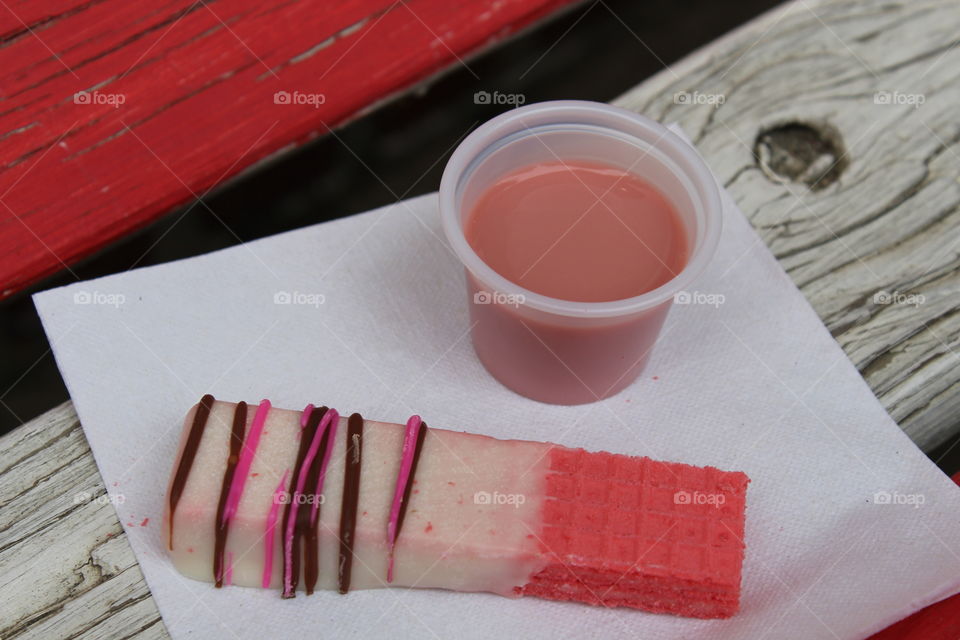 Cookie and pink drink