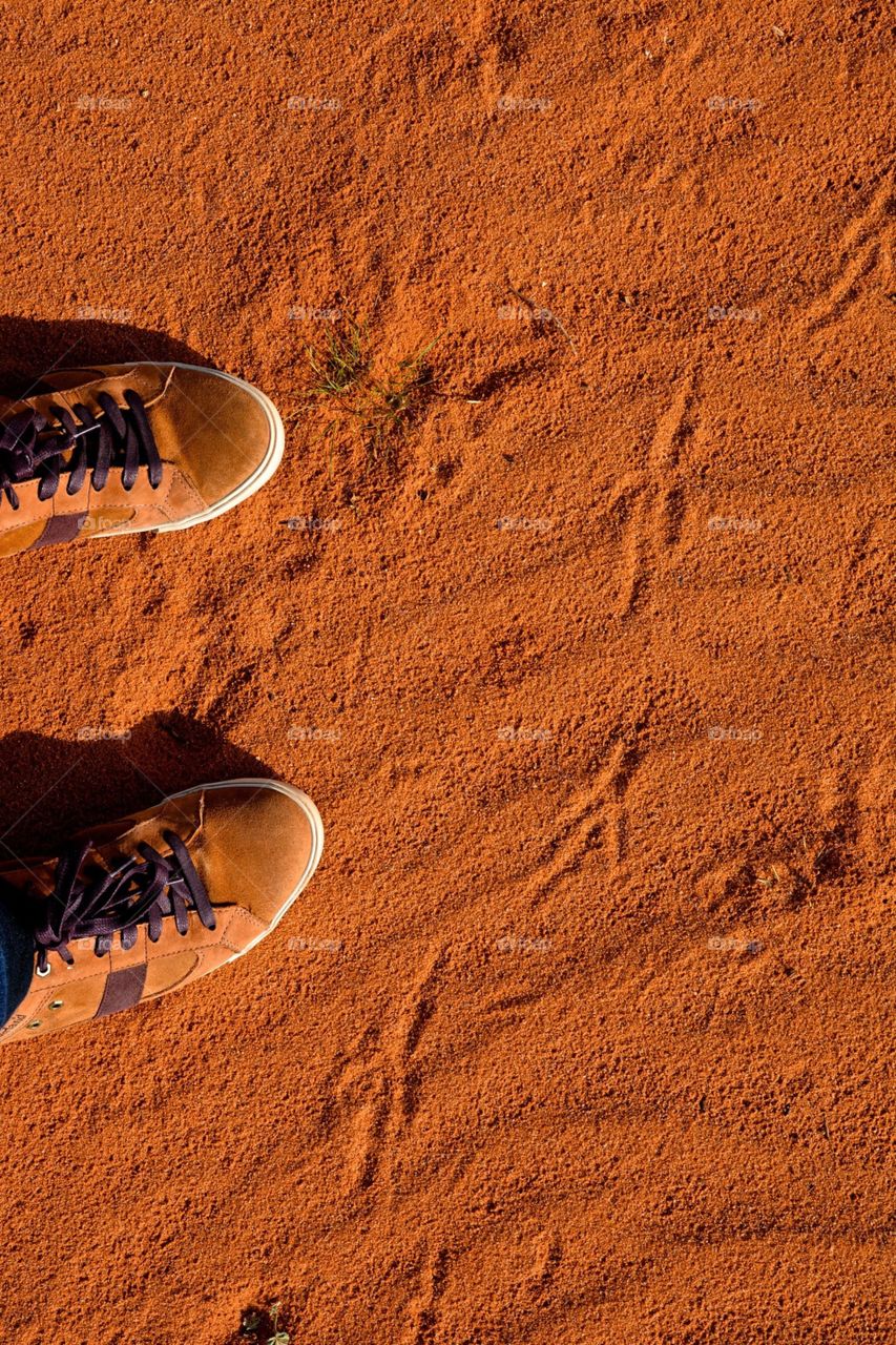 Hiking in the Arizona desert red sand with bird tracks
