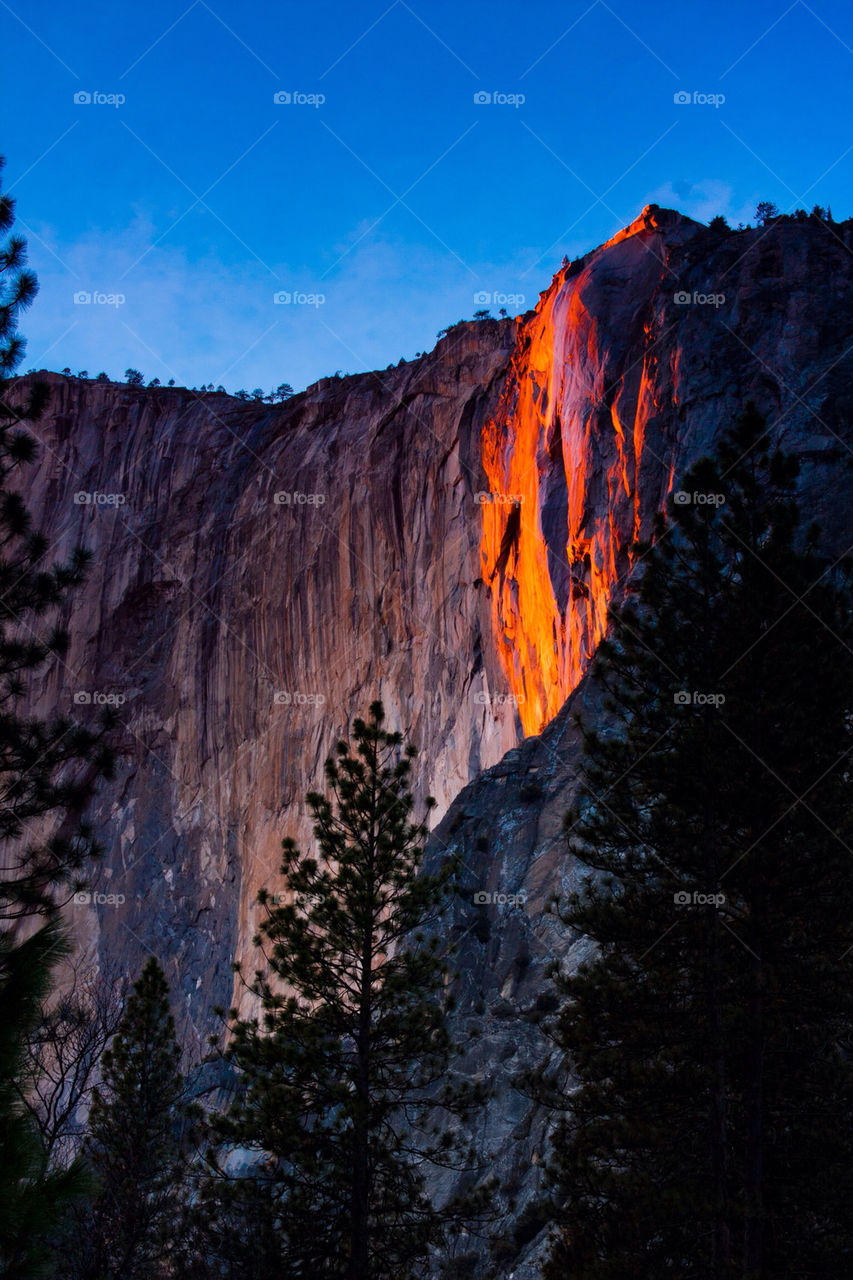 Amazing firefall in Yosemite national park
