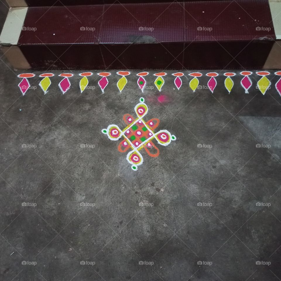 The art of Indian traditional drawing with colours called RANGOLI