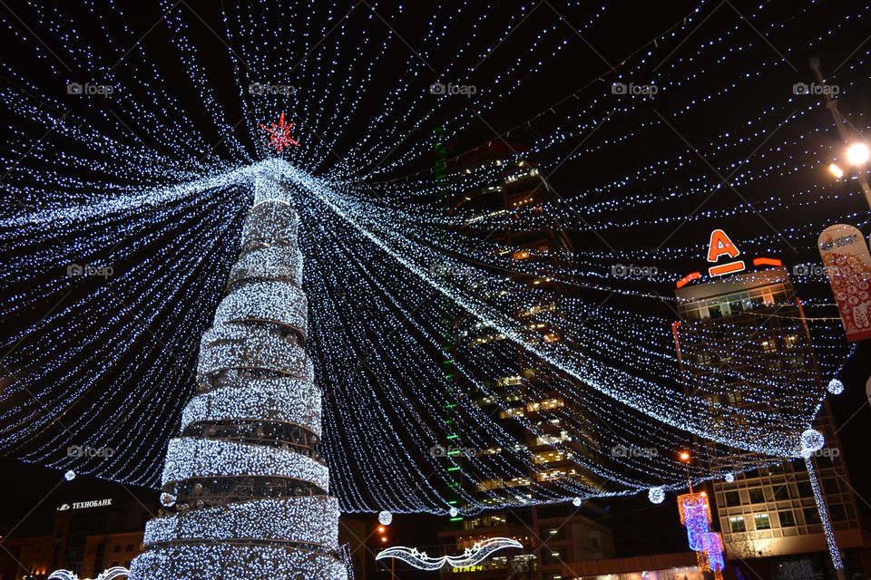 beautiful night windows light street view Christmas time