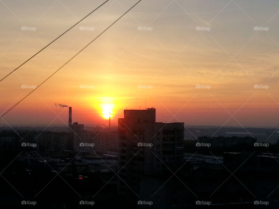 sunrise , city , building