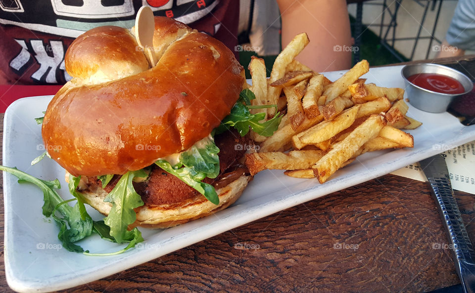 veggie burger and fries