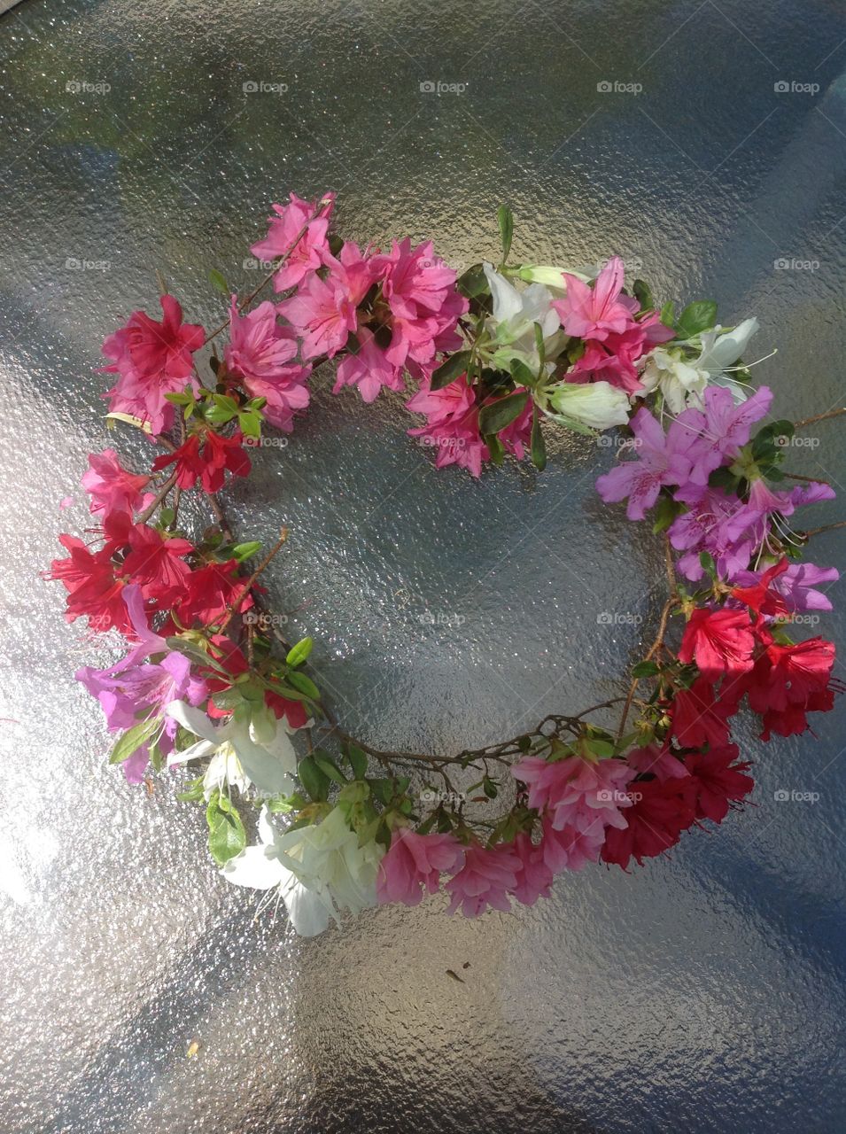 A photo of a handmade beautiful Spring flower crown.