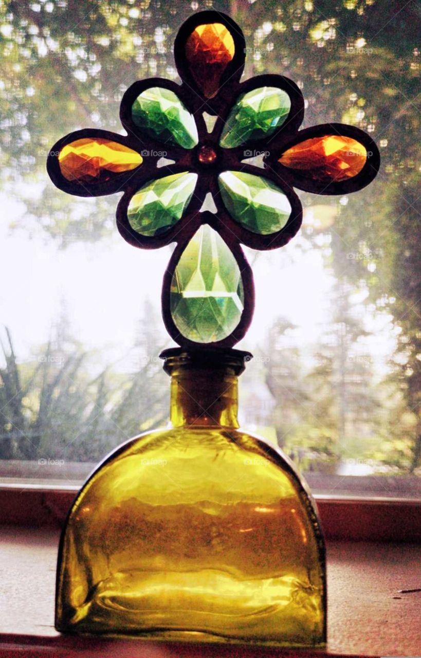 stained glass bottle with patterns