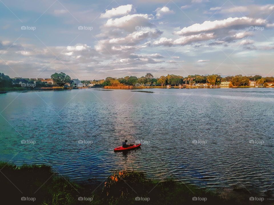 fishing on kayak at lake in Florida