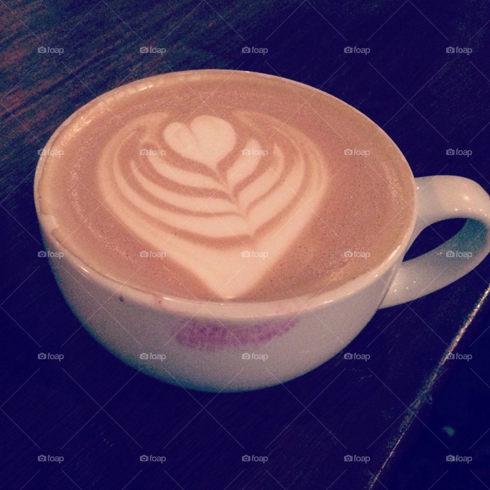 Lipstick Latte. Lipstick on coffee cup foam design latte