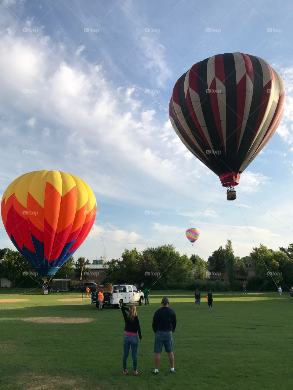 Colorful hot-air-balloons at a summer festival in Prineville in Central Oregon on a summer morning 