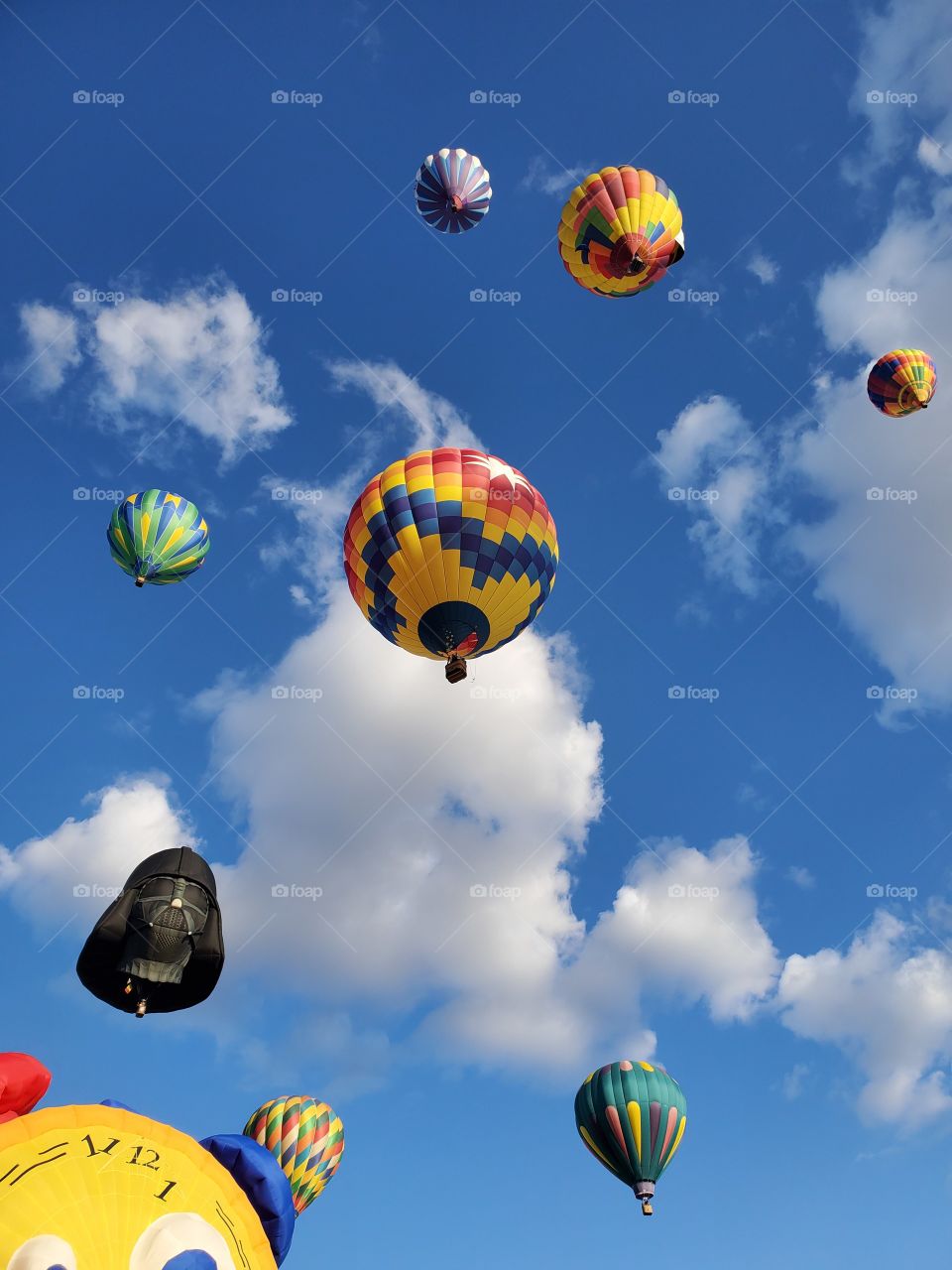 Hot Air Balloons against Blue Sky & Clouds, Darth Vader & Star Wars, The Great Reno Balloon Race 2019 [Reno, NV USA]