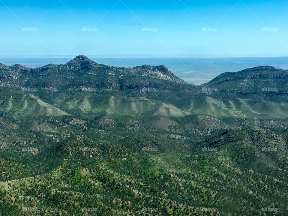 Wilpena pound area of he Flinders Ranges in south Australia in spring aerial view from a light plane 