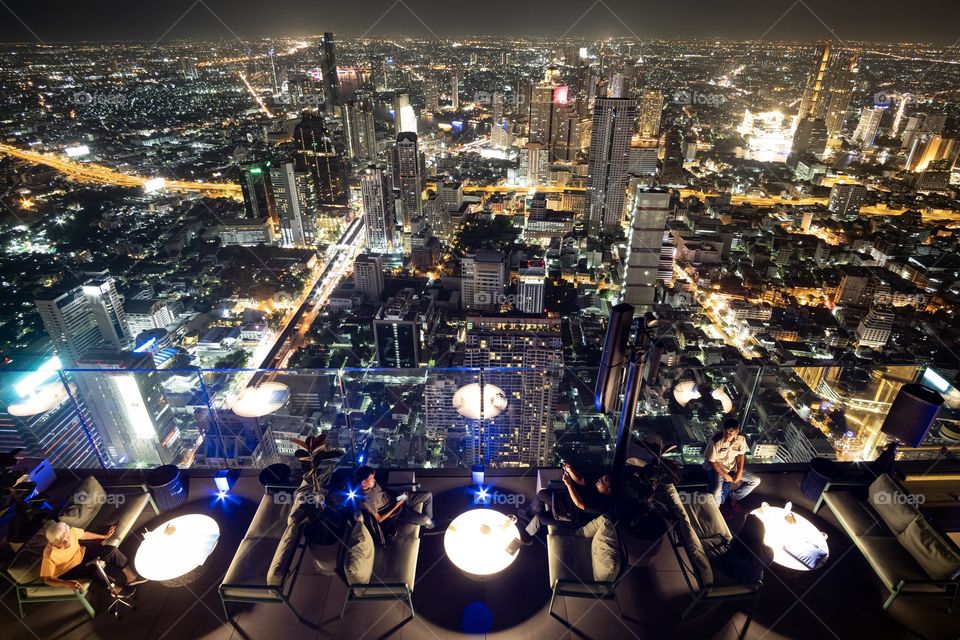 Bangkok/Thailand-May 04 2019:Central city night scape show beautiful lighting from roof top of Mahanakorn building