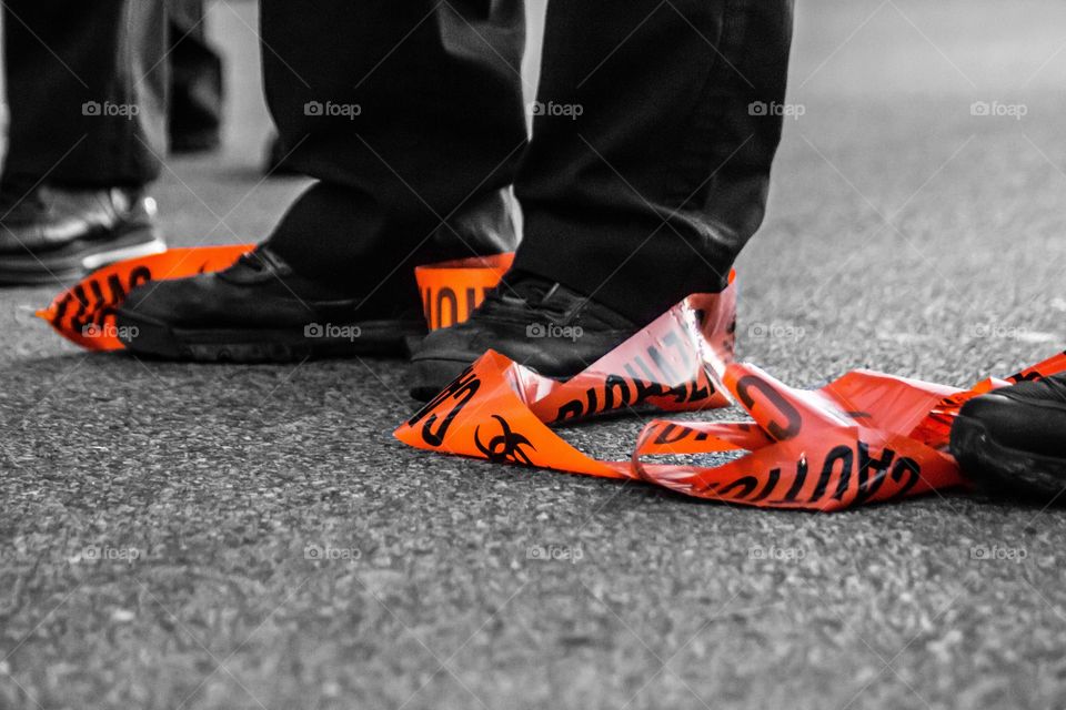 Caution . Police caution for tear gas