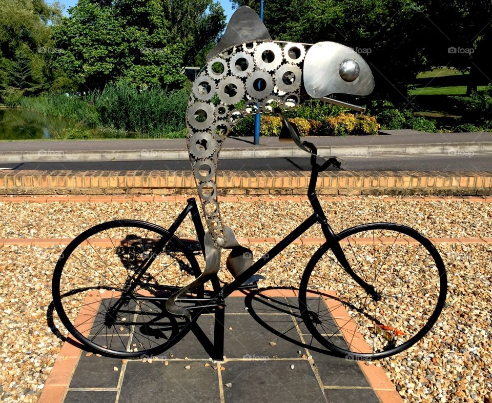 Fish Riding Bike Sculpture at Surrey University , UK