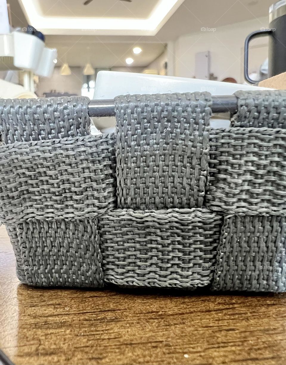Knitted basket with square pattern
