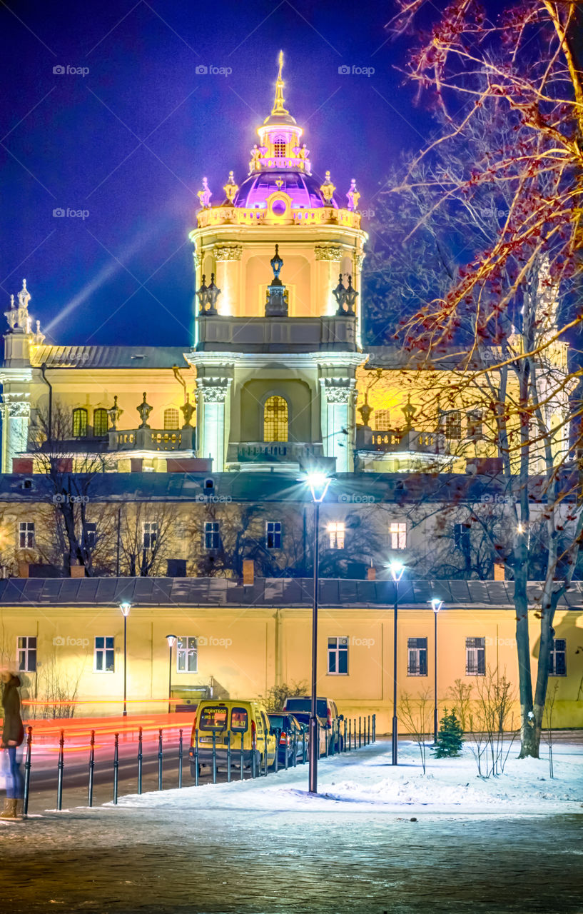 Night Lviv city scene