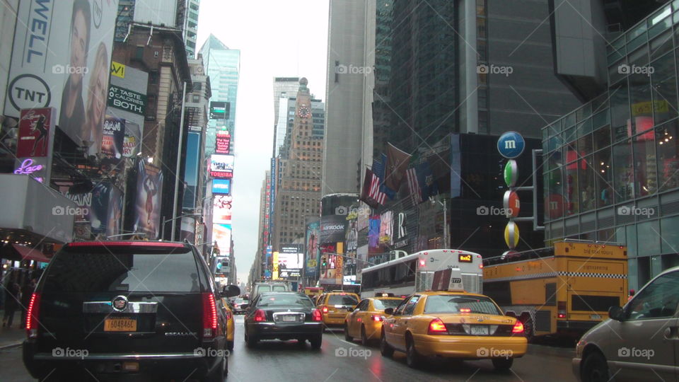 Cars and taxis at the times square