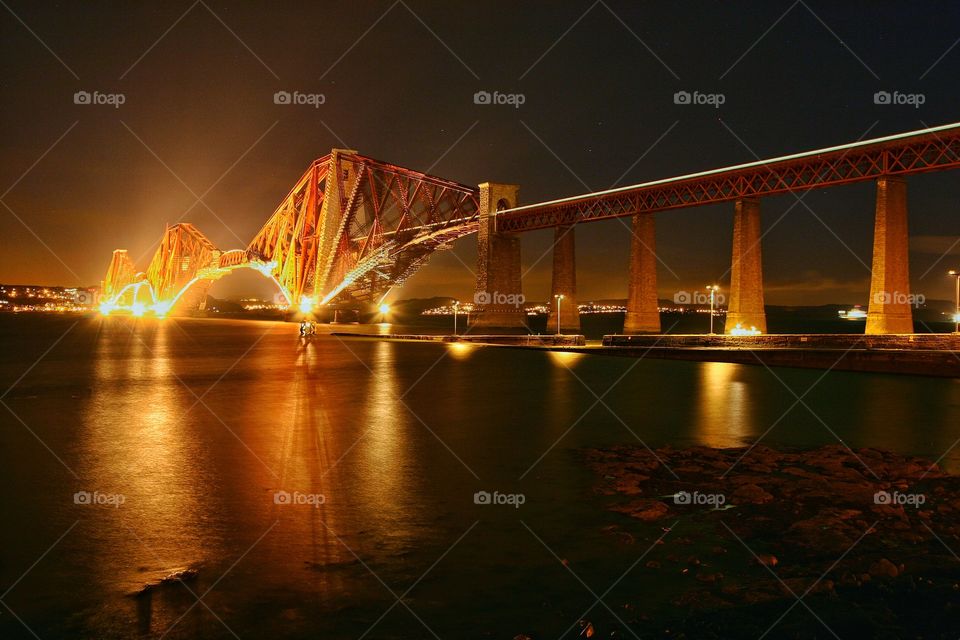 Forth rail bridge at night