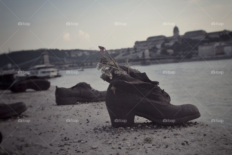 Jewish Memorial. Shoes on Danube bank represents the Jewish victims shot into the Danube river by fascist arrow cross during WWII