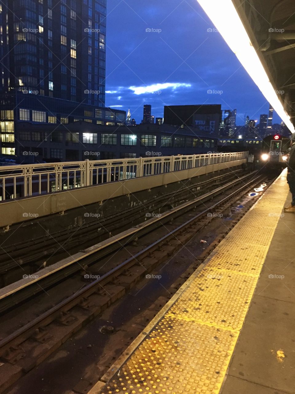 Queens above ground subway dusk