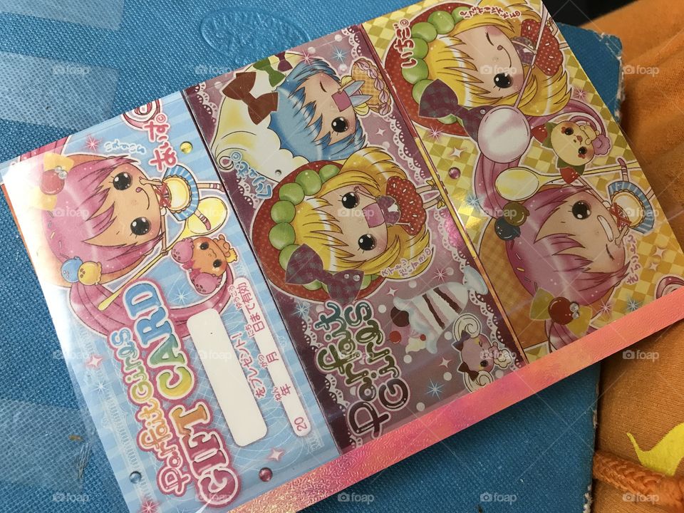 A Japanese candy-based set of note cards with various colorful cartoon characters