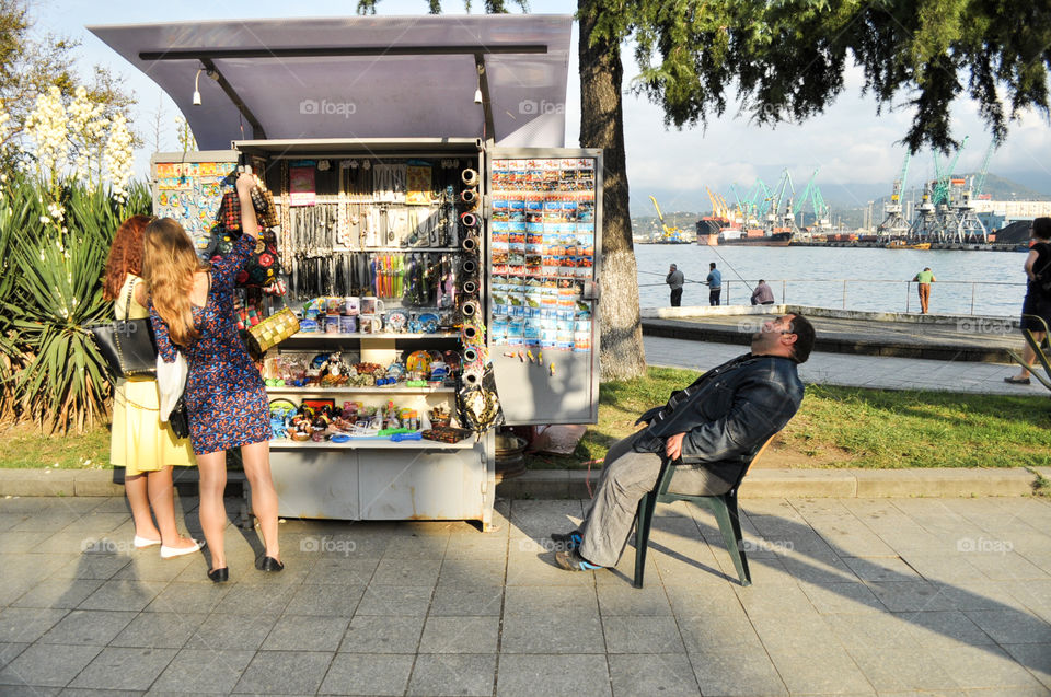 Souvenir Shop in Georgia and sleeping seller