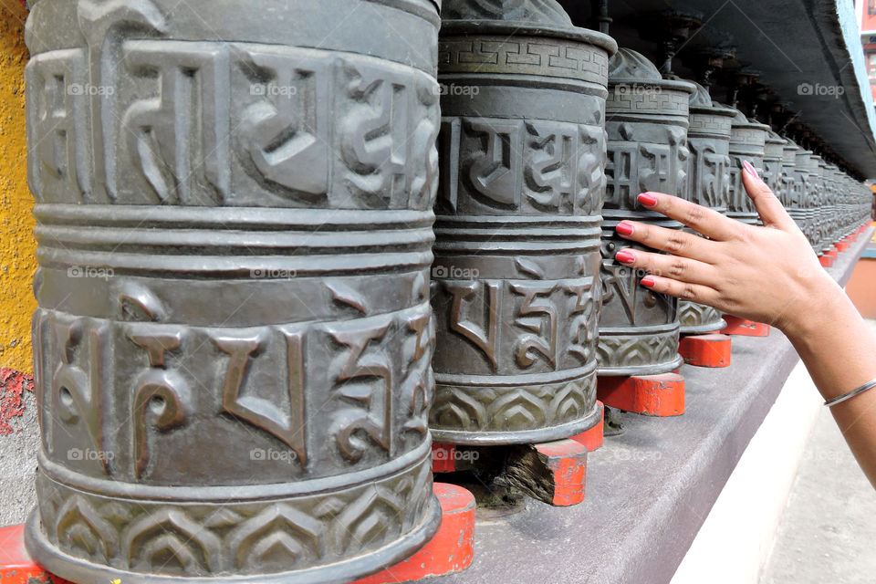 Buddhist prayer wheels