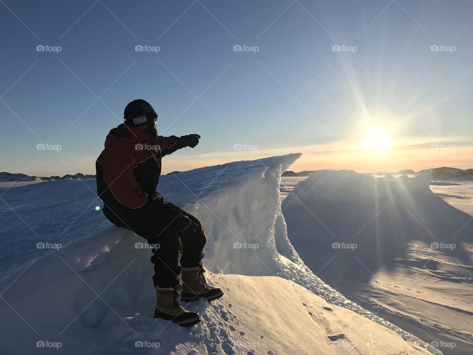 Sunset view from top of iceberg at Antarctica, southpole .