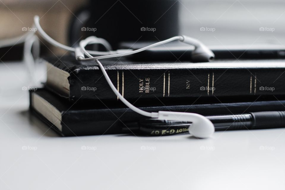 Bible and headphones.
