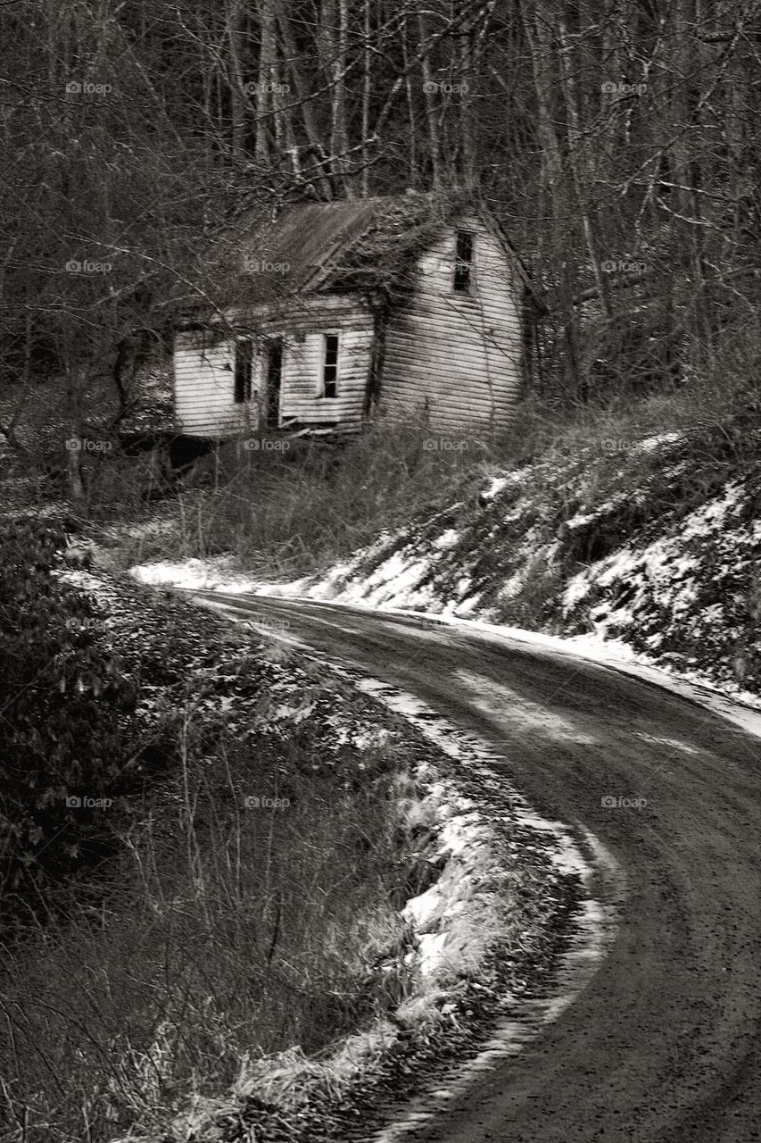 Snowy Road in the Country 