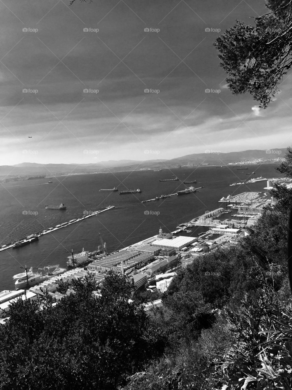 Views from Gibraltar, sea, black and white photography 