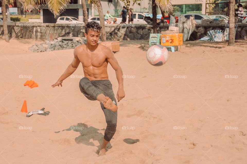 A soccer player getting some fun