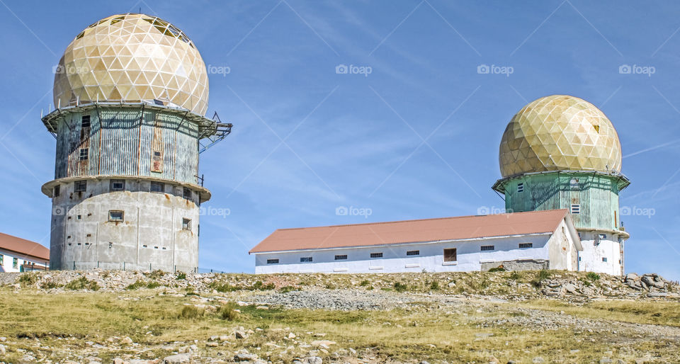 Two identical and disused observatories in the mountains of Serra Da Estrela National park, Portugal