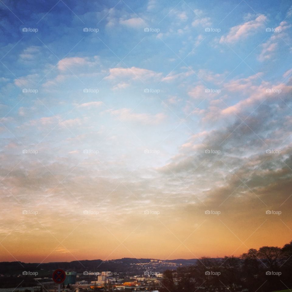 View of town at dusk