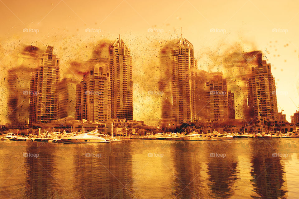 Digital Painting Dust Storm in Dubai Marina, United Arab Emirates