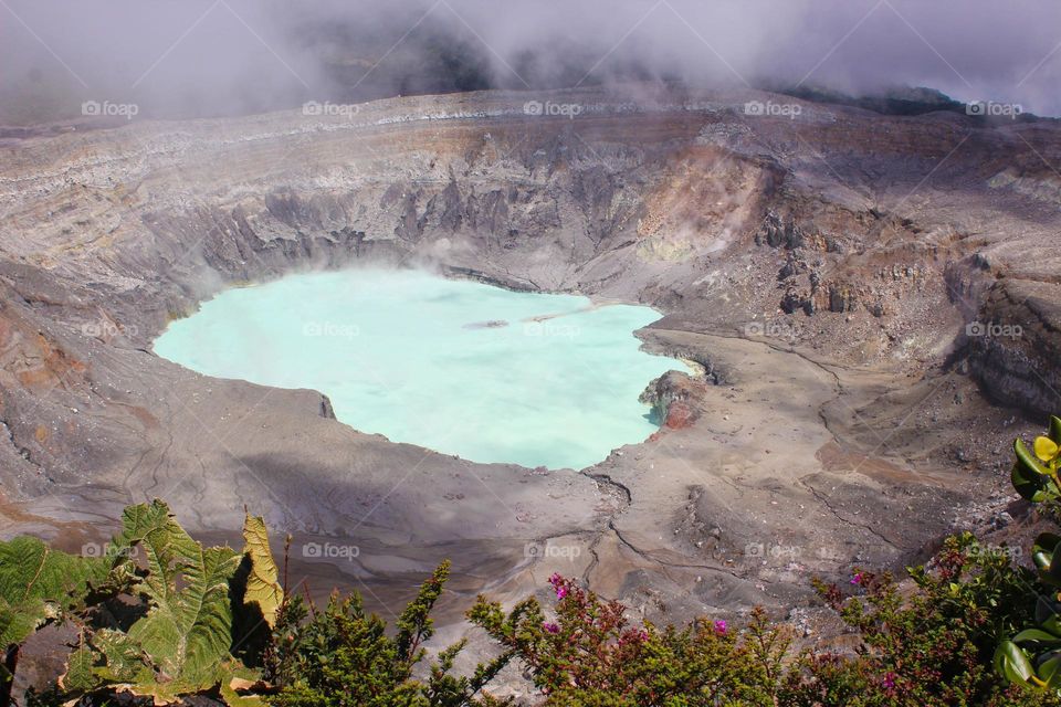 Aerial view of the active Poas volcano in Costa Rica