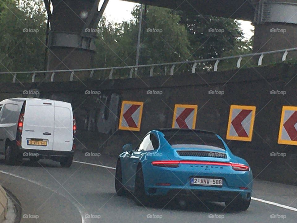 Porsche car blue motorway