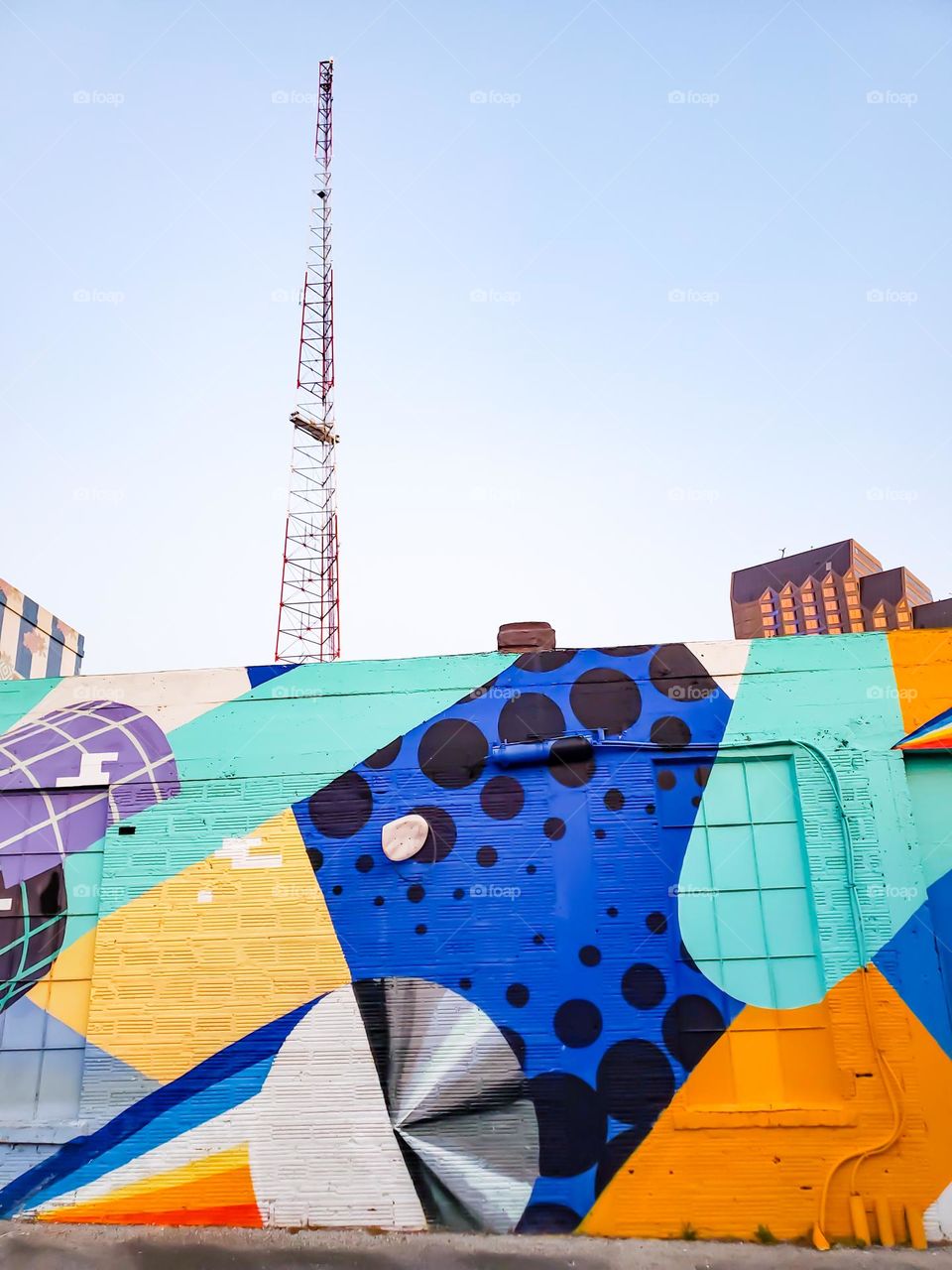 Colorful urban Street art with many circles.