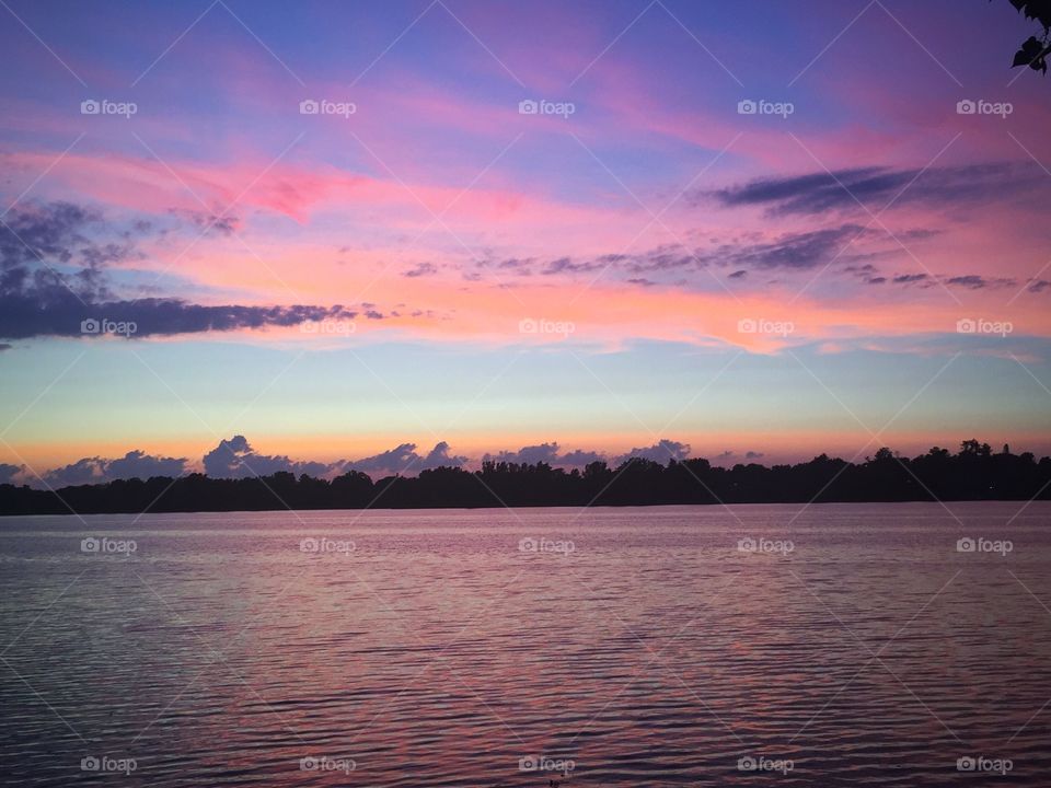 Sunset sky reflecting on the lake