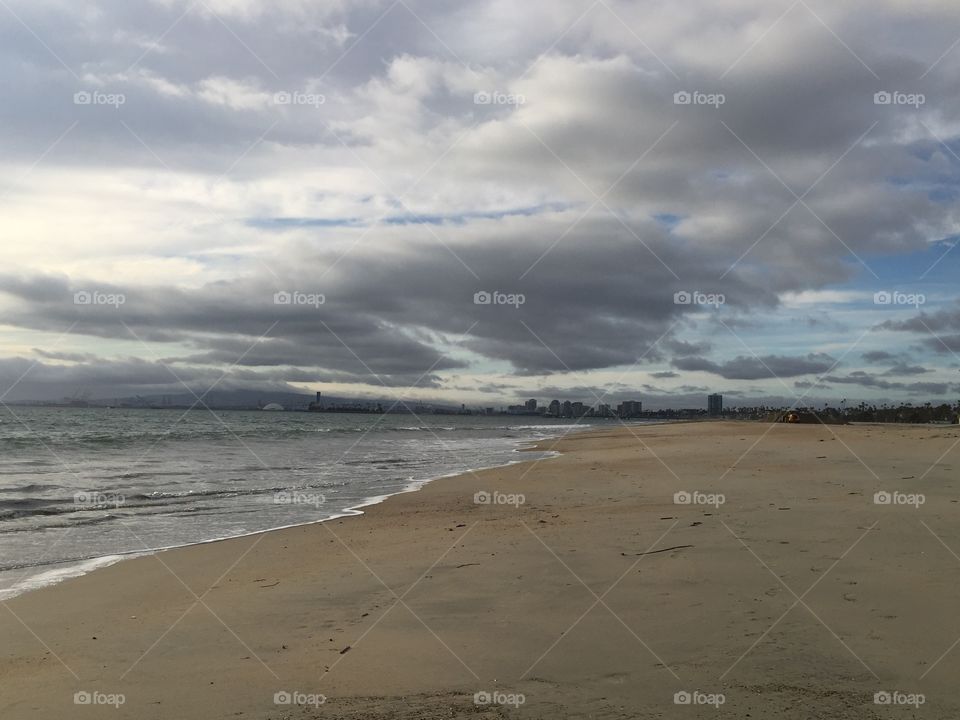 Stormy clouds over Long Beach coast 