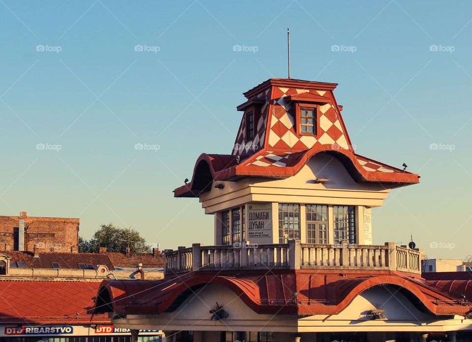 Unusual roofs of the old market in Belgrade